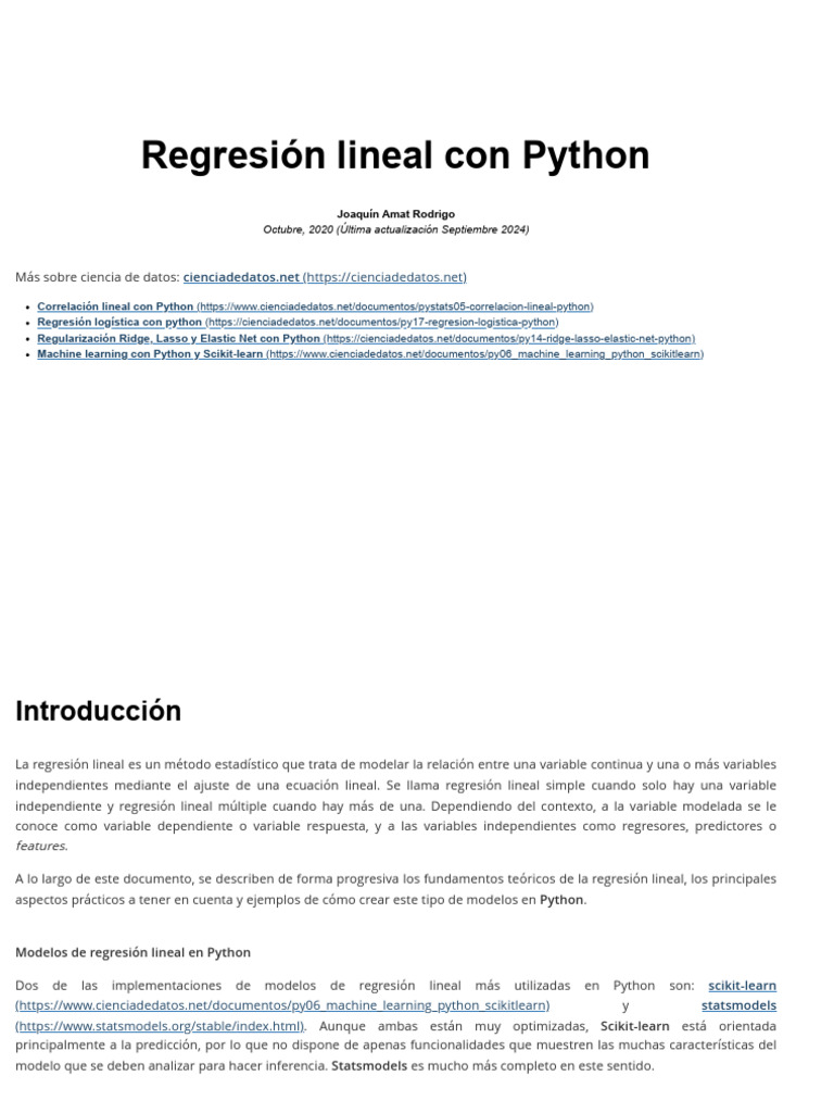 Regresión Lineal Con Python | PDF | Análisis de regresión | Regresión ...