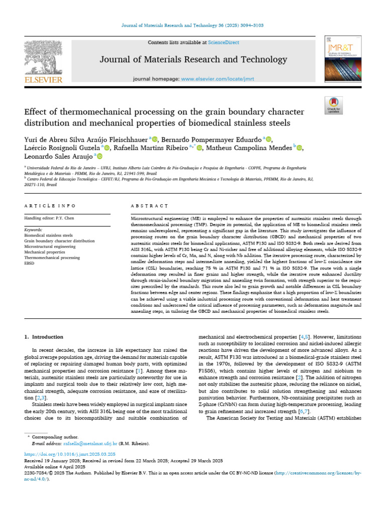 Effect of Thermomechanical Processing on the Grain Boundary Character ...