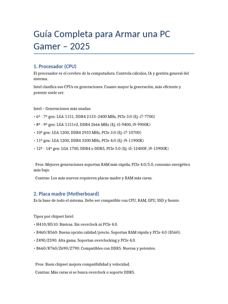 Guia PC Gamer Completa 2025 | PDF | Hardware de la computadora ...