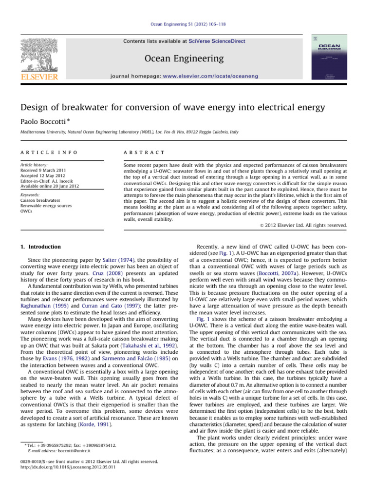 Design of Breakwater for Conversion of Wave Energy Into Electrical ...