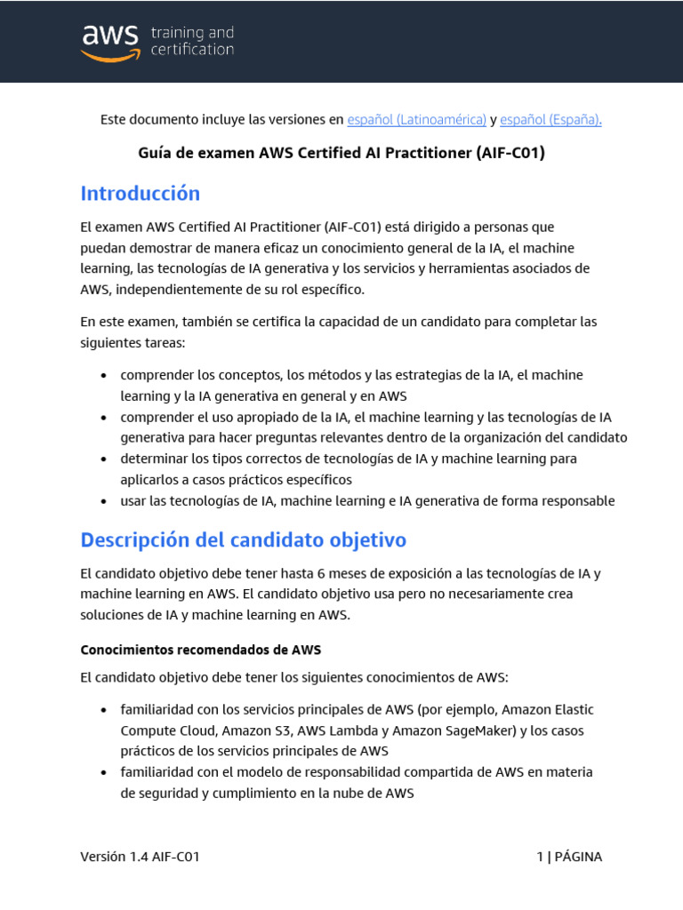 AWS Certified AI Practitioner Exam Guide | PDF | Inteligencia ...
