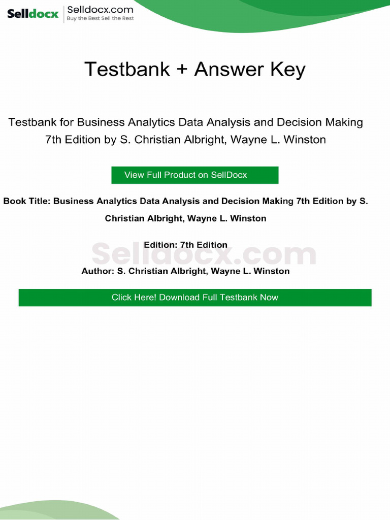 Business Analytics Data Analysis and Decision Making 7th Edition ...