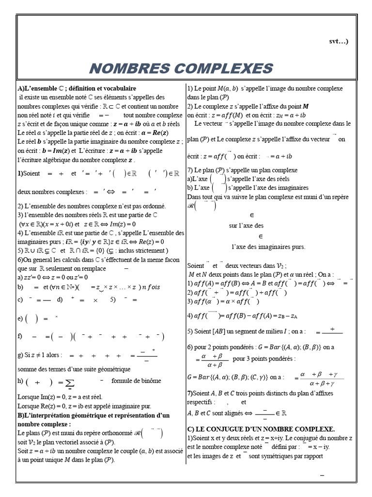 Nombres Complexes 1 2 Resume de Cours 1 5 | PDF | Nombre complexe ...
