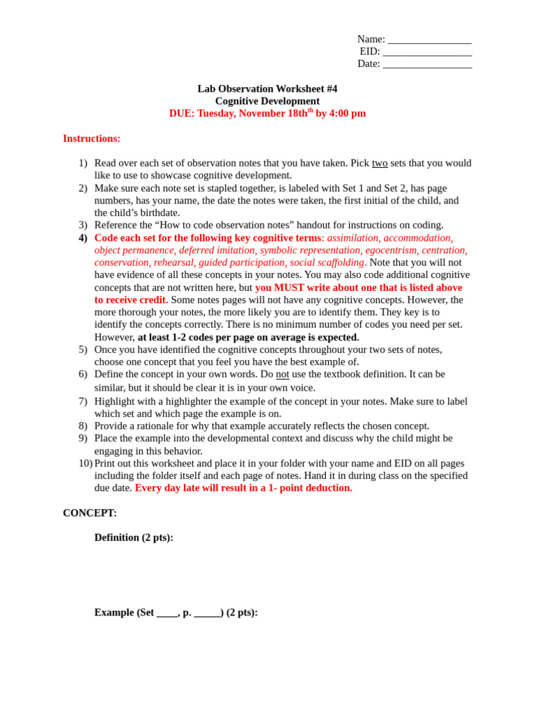 Lab+Observation+Worksheet+3+Cognitive+Development | PDF