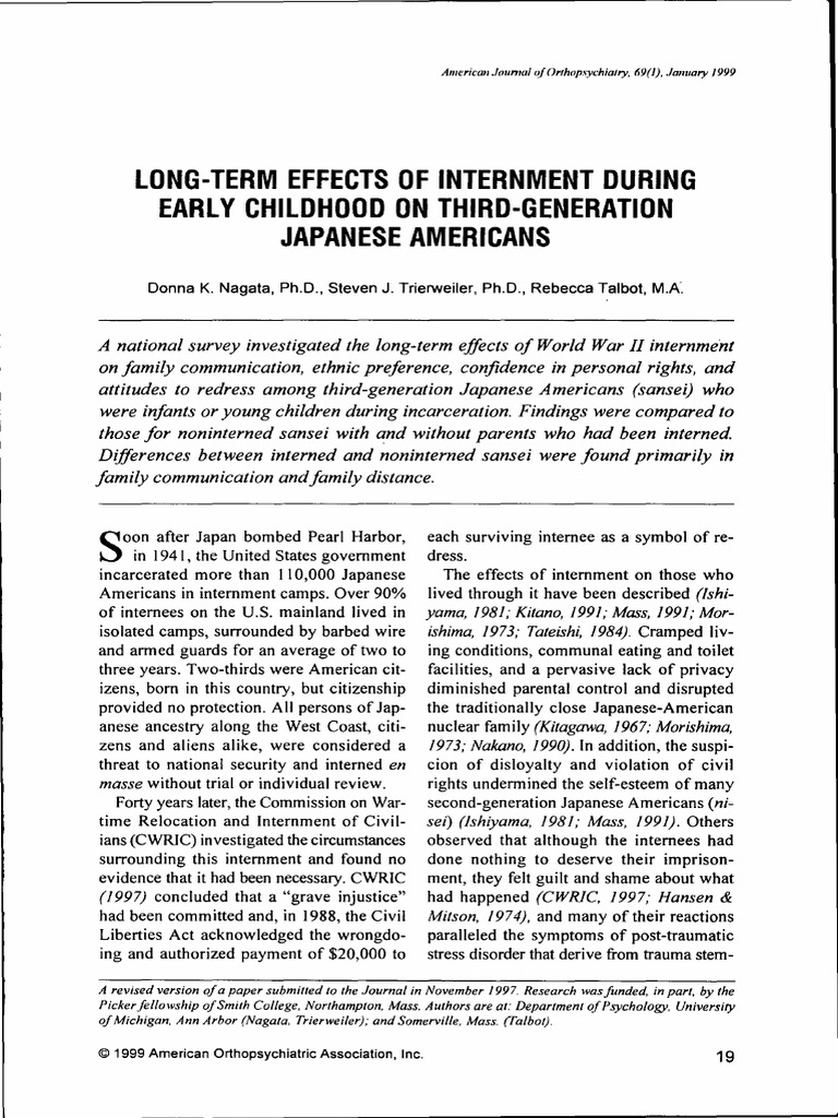Long Term Effects of Internment During Early Childhood on Third Gen JAs ...