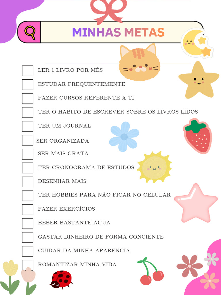 Documento A4 Checklist de Metas para Vida Moderno Branco e Verde | PDF