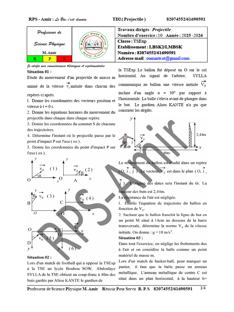TD2 Projectile TSExp C. | PDF | Vitesse | Mouvement (Physique)