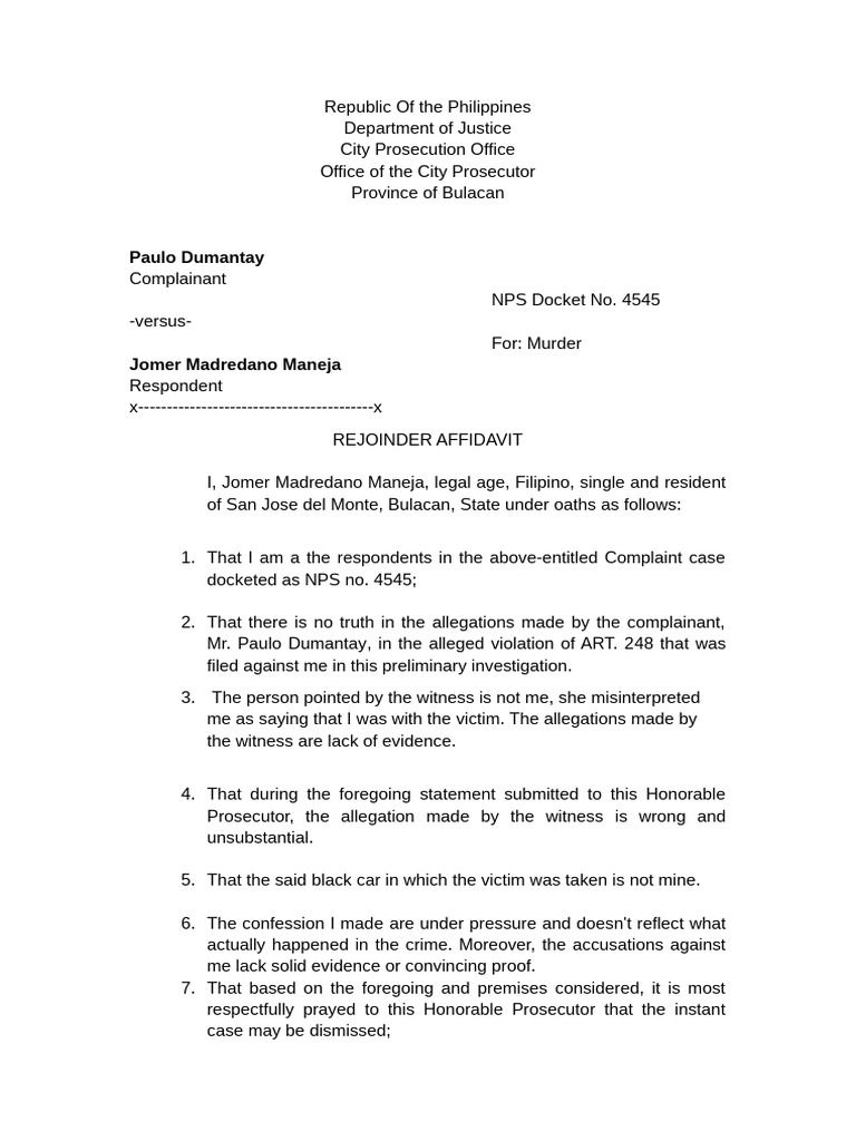 Rejoinder Affidavit | PDF | Affidavit | Prosecutor