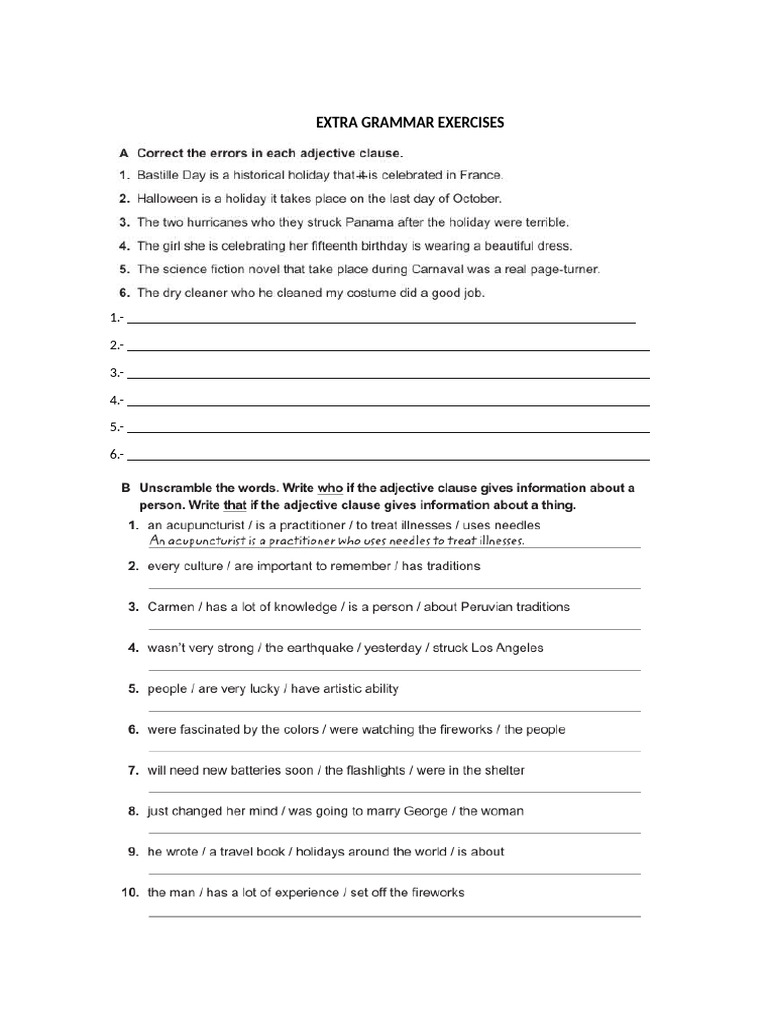 Extra Grammar Exercises - Relative Clauses | PDF