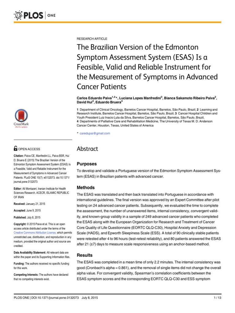 ESAS Br | PDF | Oncology | Palliative Care
