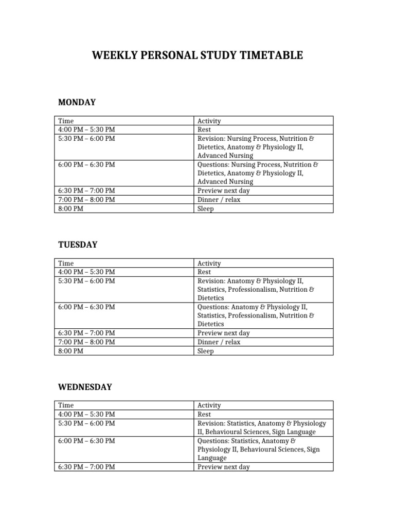 Styled Weekly Study Timetable | PDF | Workweek And Weekend