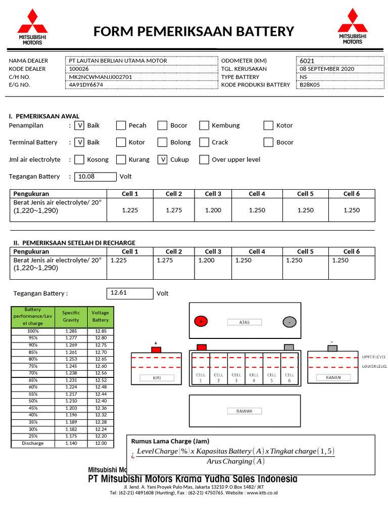 Form Pemeriksaan Battery XP B-2499-ByX | PDF | Energy Conversion ...
