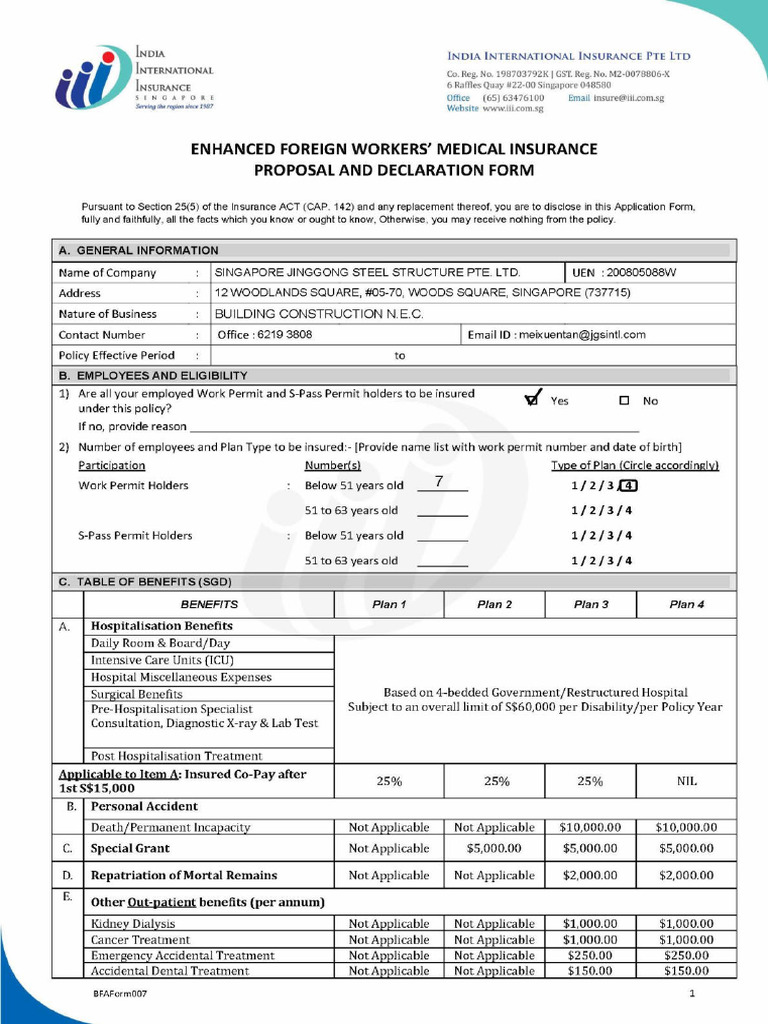 Foreign Worker Medical Insurance - Proposal & Declaration Form-J.S ...