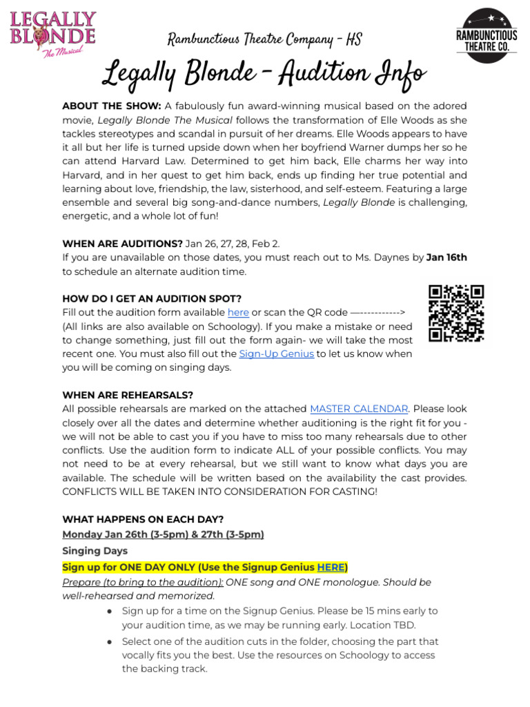 Legally Blonde FULL Audition Packet | PDF