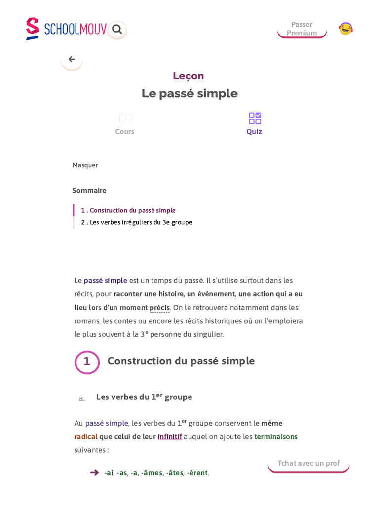 Le Passé Simple - Grammaire - Français - SchoolMouv | PDF | Verbe ...