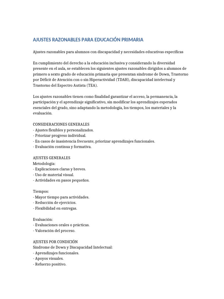 Ajustes_Razonables_Primaria | PDF