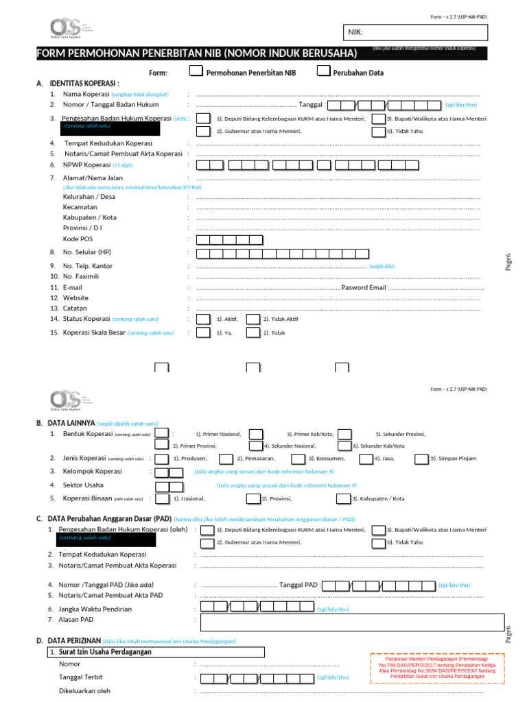 Form Profil Koperasi - NIB | PDF
