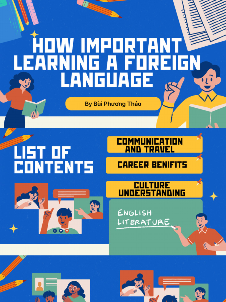 Blue and Yellow Illustrative Benefits of Learning English Presentation ...