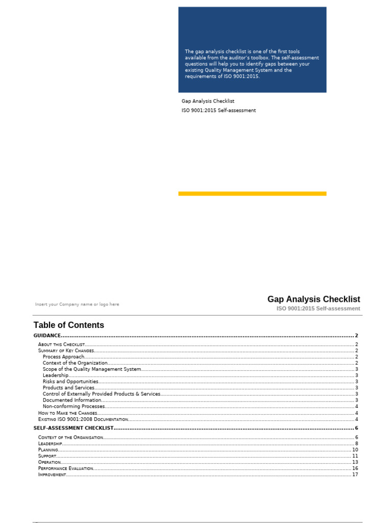 ISO 9001-2015 Gap Analysis Checklist | PDF | Quality Management System ...