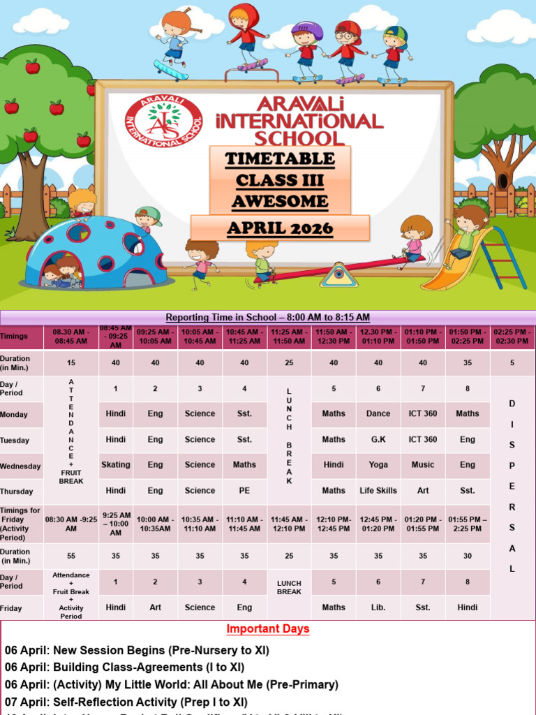 April 2026 Timetable Class III Awesome | PDF | Identity Document