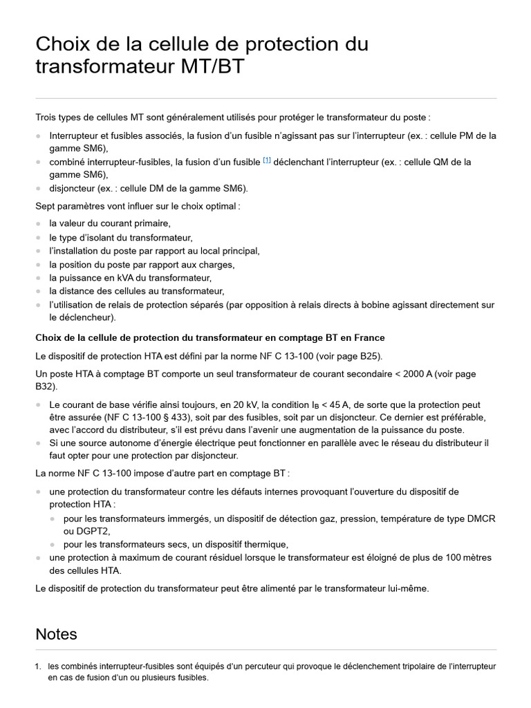 Choix de La Cellule de Protection Du Transformateur MT_BT — Guide de l ...