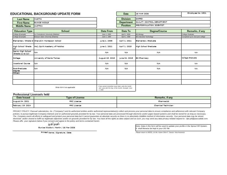 2026 Educational Background Update Form Blank | PDF