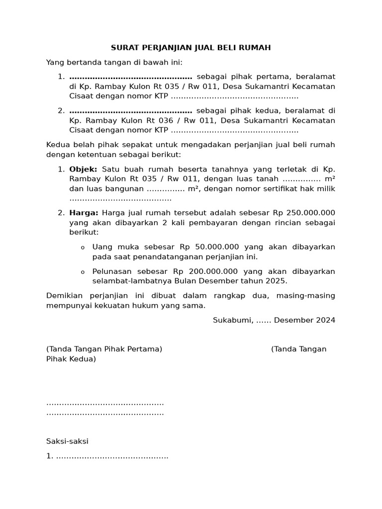 Surat Perjanjian Jual Beli Rumah 2 | PDF