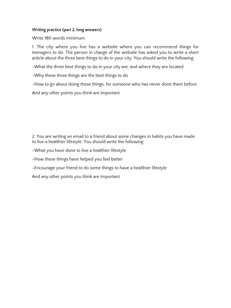 Writing Practice Long Answers Set 1 | PDF