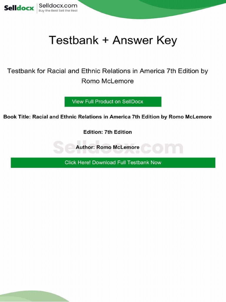Racial and Ethnic Relations in America 7th Edition Testbank | PDF