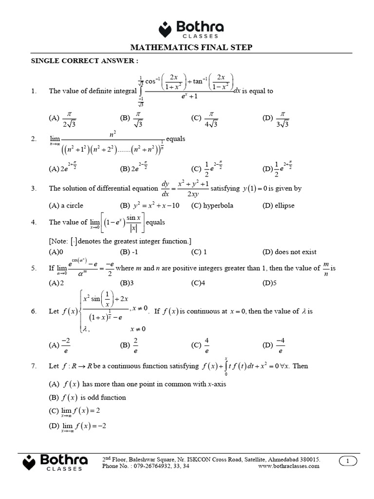 Maths_final step_2026 | PDF | Function (Mathematics) | Tangent