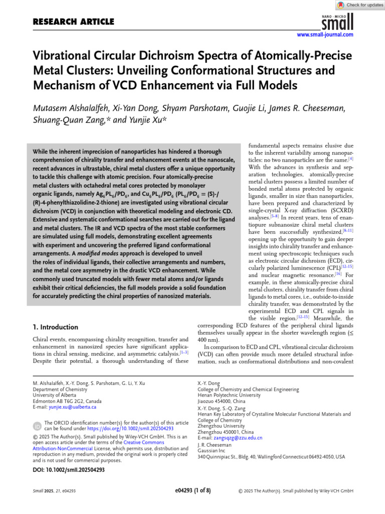 Small - 2025 - Alshalalfeh - Vibrational Circular Dichroism Spectra of ...