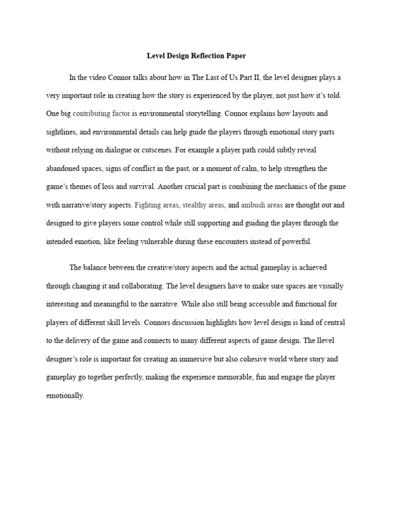 Level Design Reflection Paper | PDF
