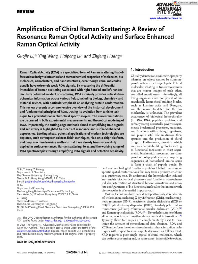 Adv Materials Inter - 2025 - Li - Amplification of Chiral Raman ...