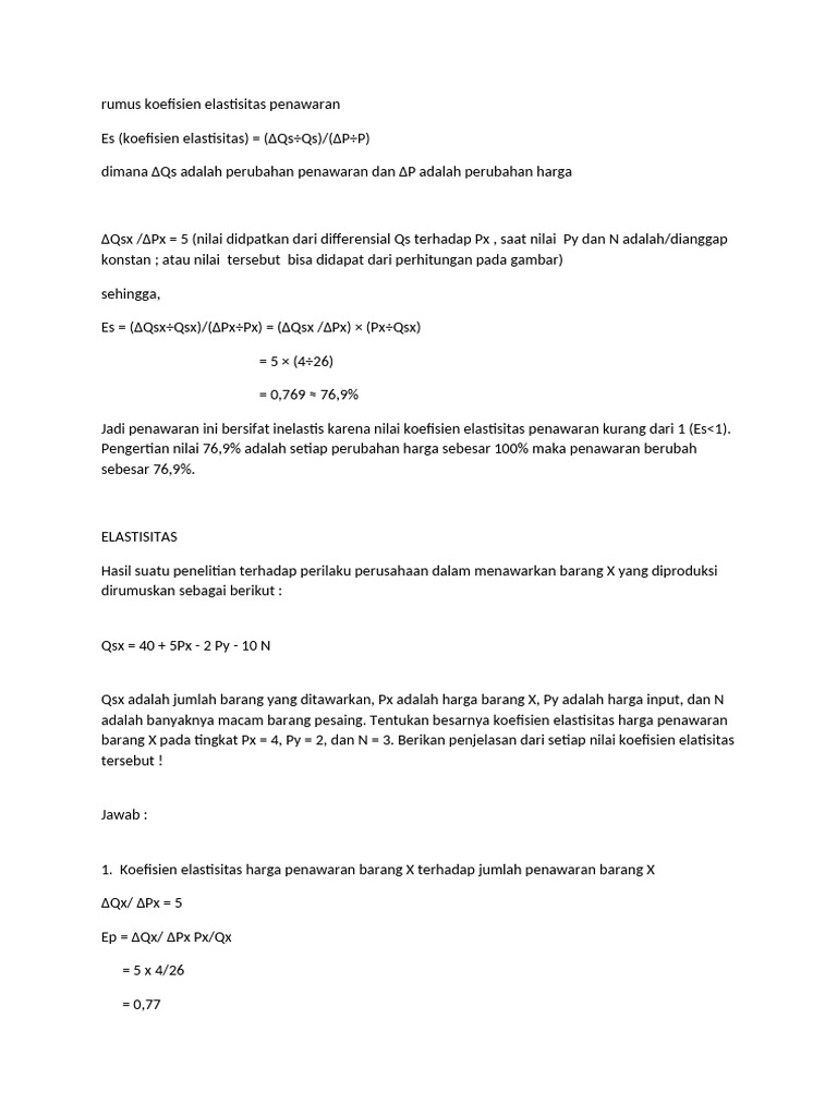 Rumus Koefisien Elastisitas Penawaran | PDF