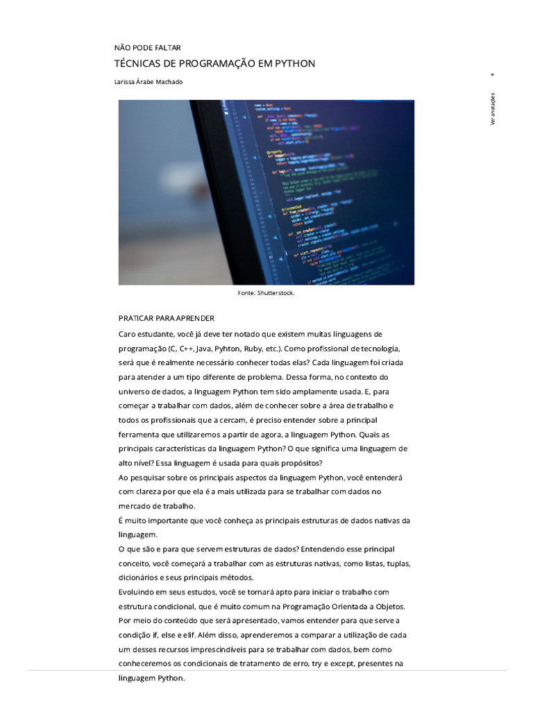 Programação Orientada A Objetos para Dados - P01 - 03 | PDF | Linguagem ...