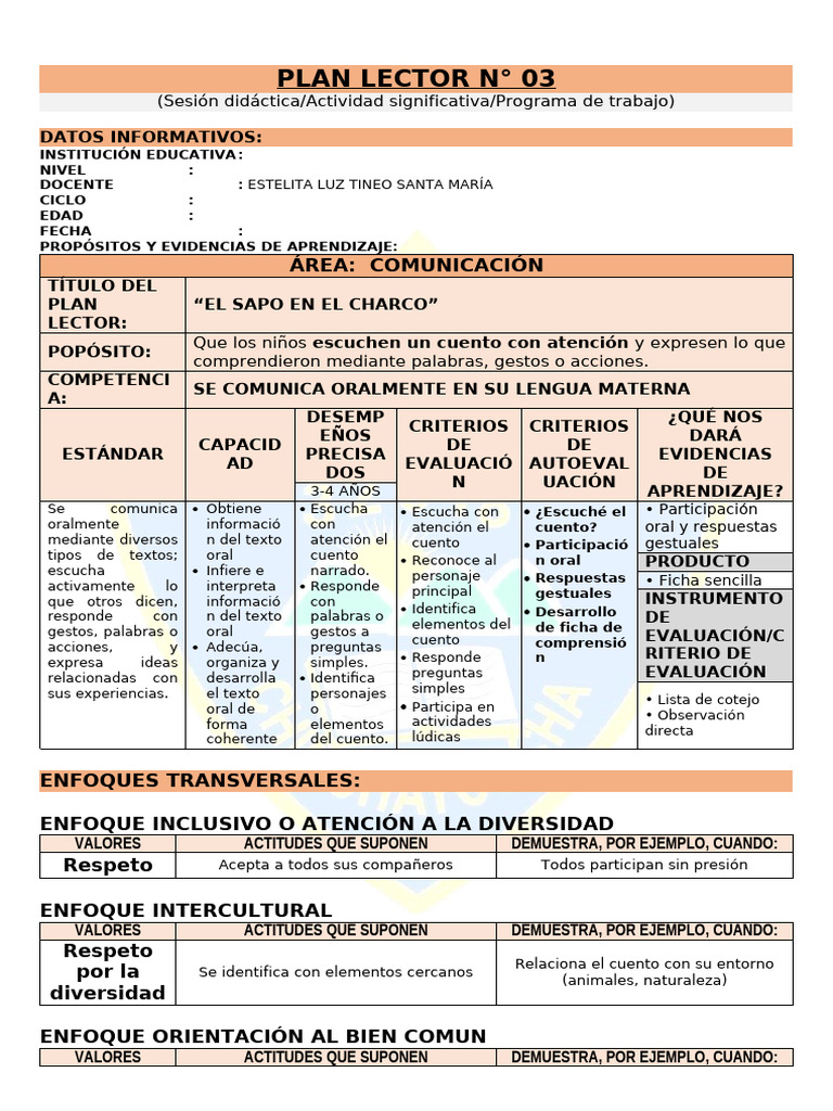 PLAN LECTOR N°03 - EL SAPO EN EL CHARCO | PDF | Aprendizaje | Ciencia ...