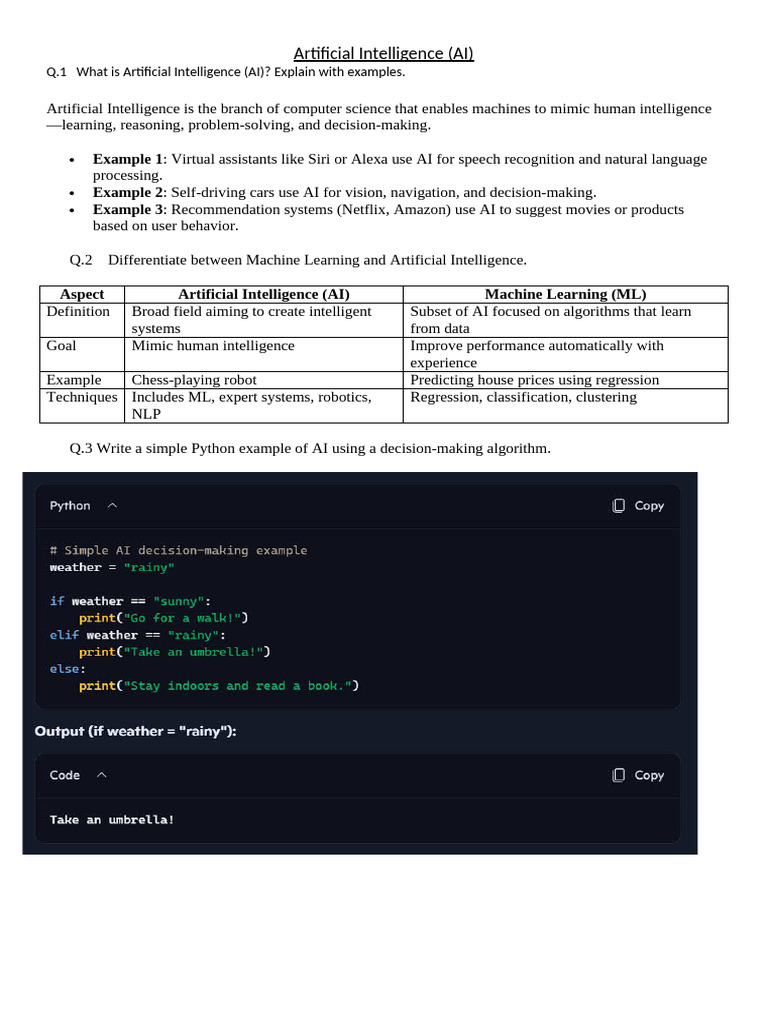 Artificial Intelligence (AI) Assignment | PDF