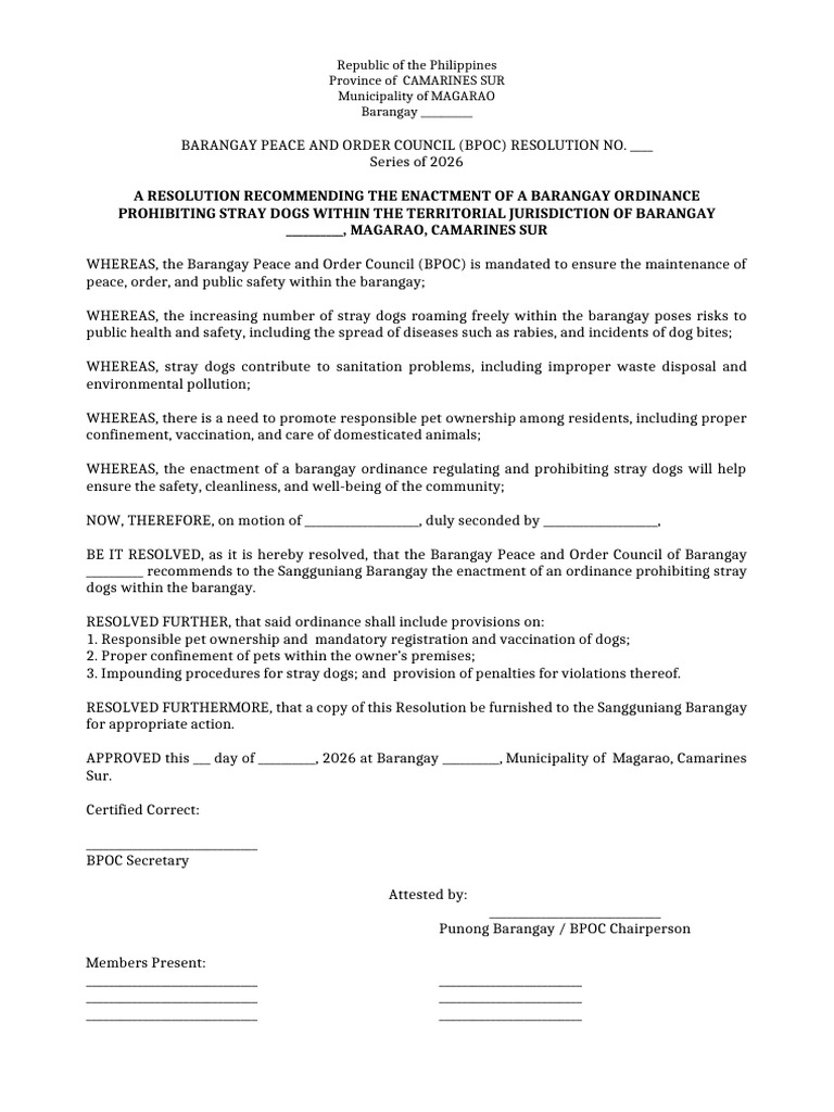 BPOC Resolution Stray Dogs | PDF | Dogs | Pet