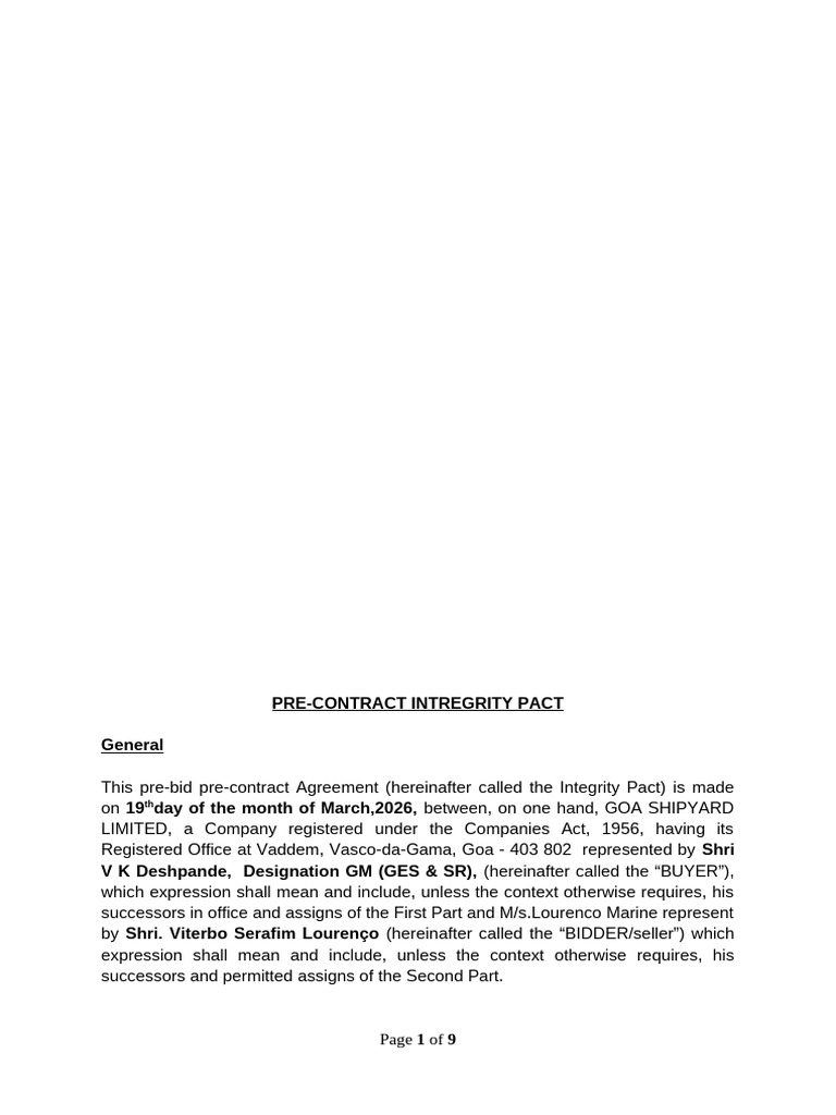 Pre-Contract Integrity Pact Format | PDF | Procurement | Bribery