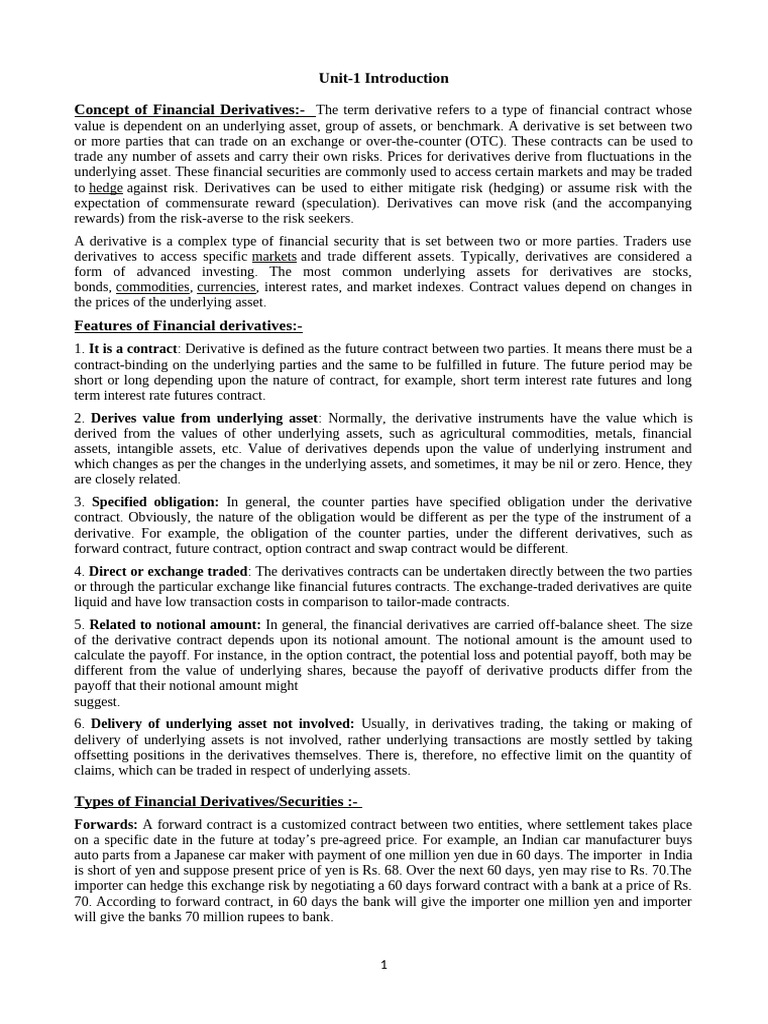 Derivative Notes | PDF | Futures Contract | Derivative (Finance)
