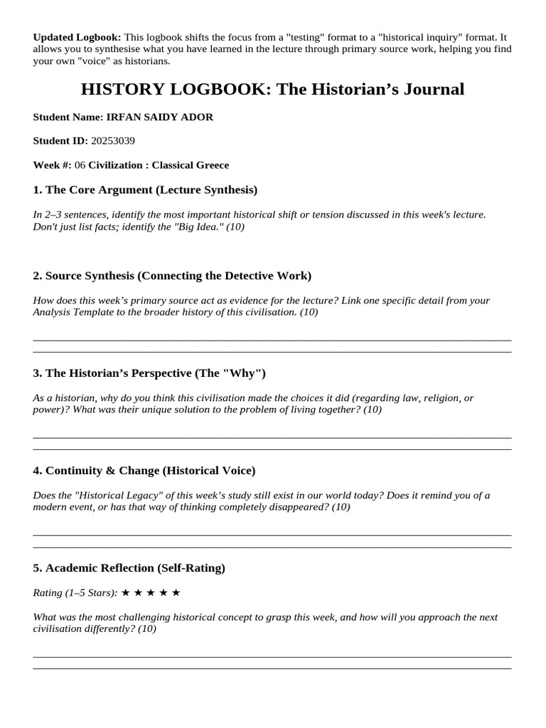 Updated History Logbook Template_2026_1 (1) | PDF