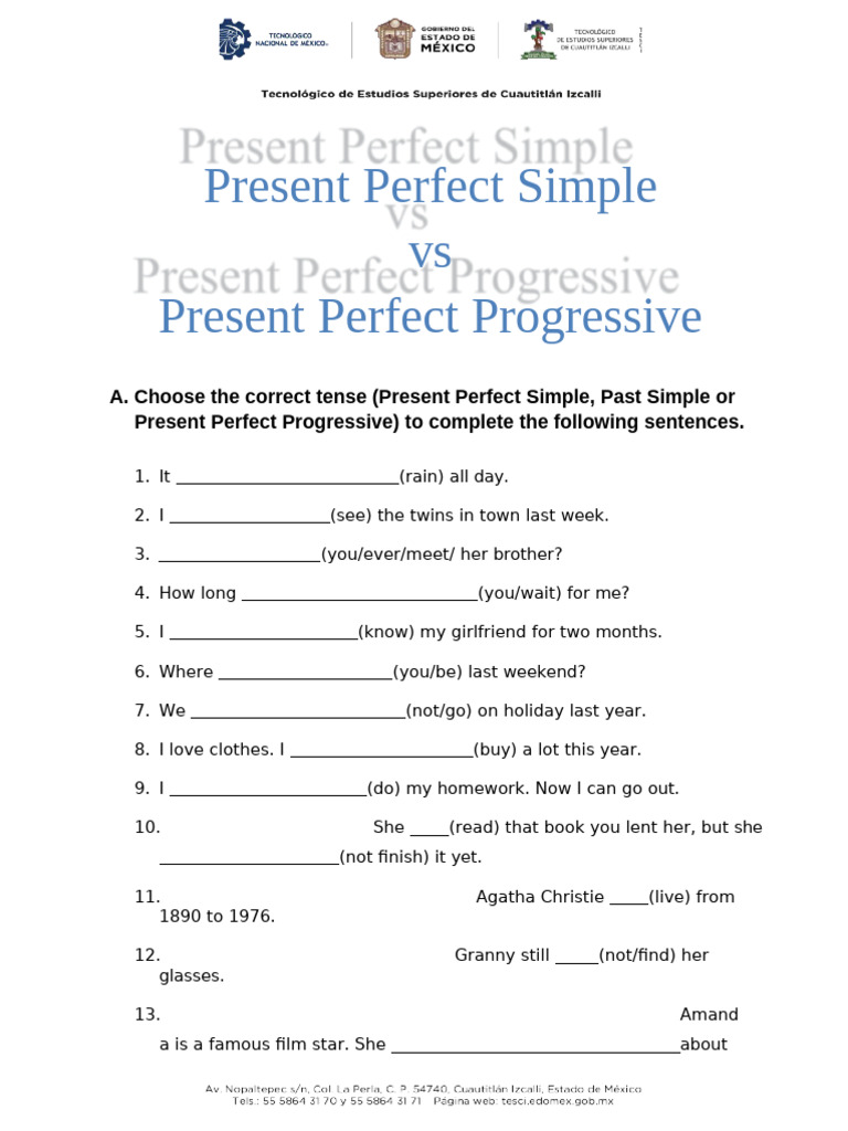Practice 5 Present Perfect Simple vs Present Perfect Progressive | PDF
