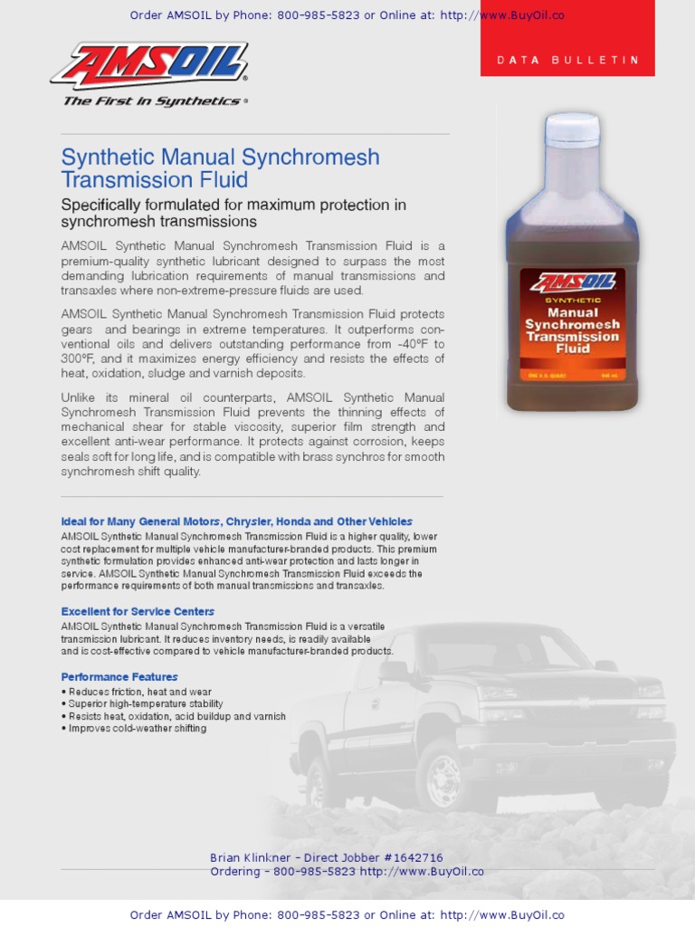 AMSOIL MTF Synthetic Manual Synchromesh Transmission Fluid PDF