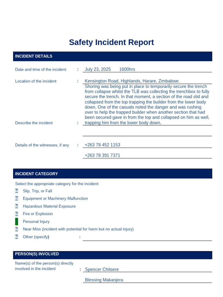Safety Incident Report Form | PDF | Safety | Occupational Safety And Health