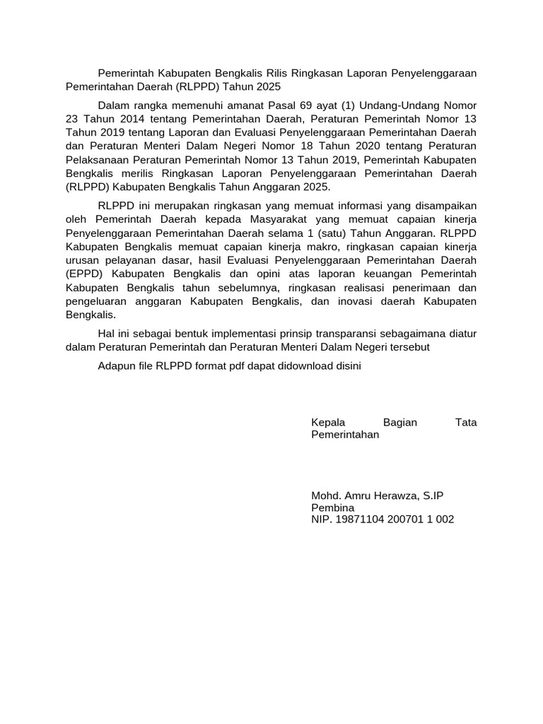 Dfc9e04ed55449ced264d79388ffd275 Rilis Berita Rlppd | PDF