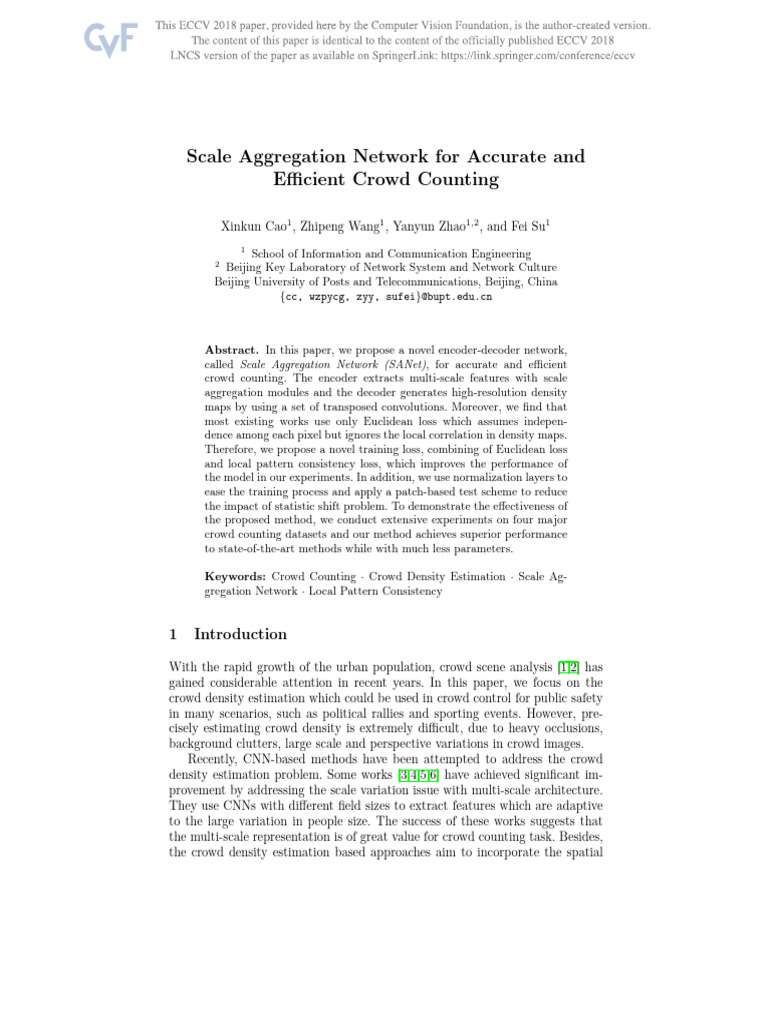 Xinkun Cao Scale Aggregation Network ECCV 2018 Paper | PDF | Mean ...