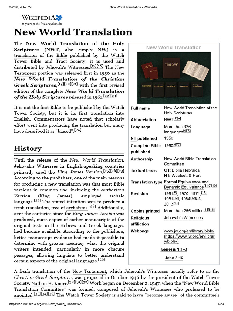 New World Translation - Wikipedia | PDF | Tetragrammaton | Bible