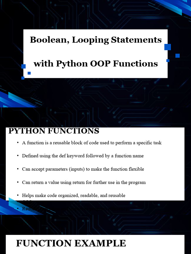 Boolean, Looping Statements With Python OOP Functions | PDF | Method ...