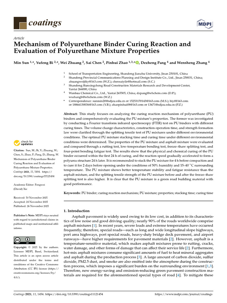 Mechanism of Polyurethane Binder Curing Reaction | PDF | Road Surface ...
