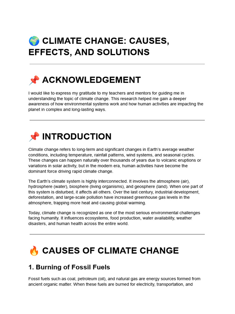 CLIMATE CHANGE_ CAUSES, EFFECTS, AND SOLUTIONS | PDF | Climate Change ...